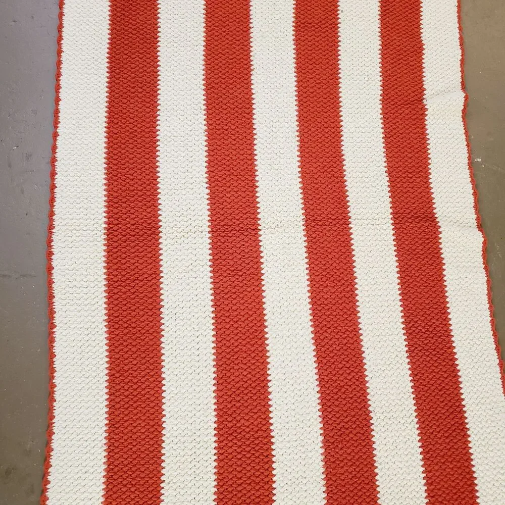 Vintage Afghan Throw Blanket Orange White Striped Fall Halloween MCM